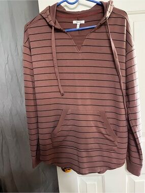 Maurices Dusty Mauve Striped Hooded Pullover xs